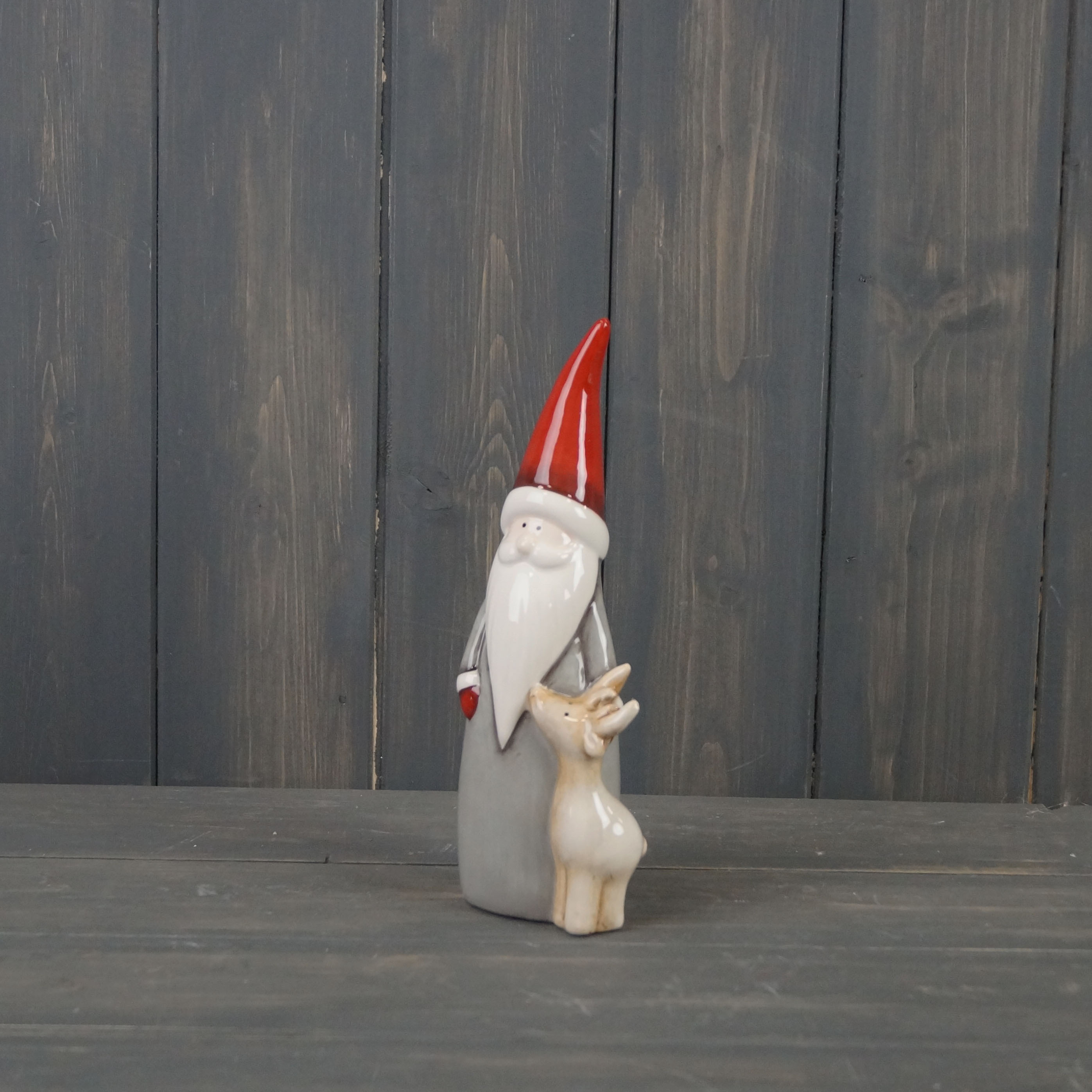 Large Grey Ceramic Santa with Reindeer detail page